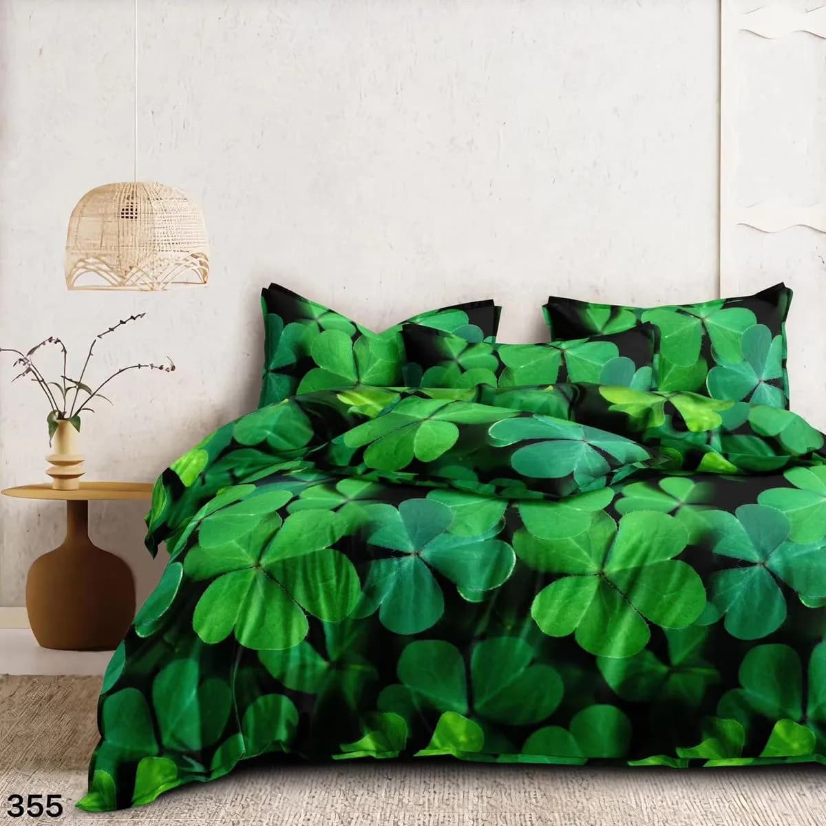 Pościel Bawełna Satyna 160x200cm 4cz Wzór Zielona Koniczyna
