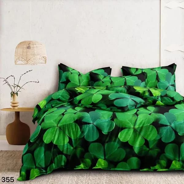 Pościel Bawełna Satyna 160x200cm 4cz Wzór Zielona Koniczyna