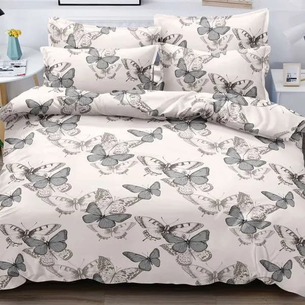 POŚCIEL BAWEŁNA SATYNA 160X200cm 4CZ wzór w motyle szara