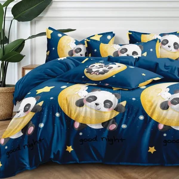 Pościel bawełna satyna 160x200cm 4cz wzór Panda granatowa