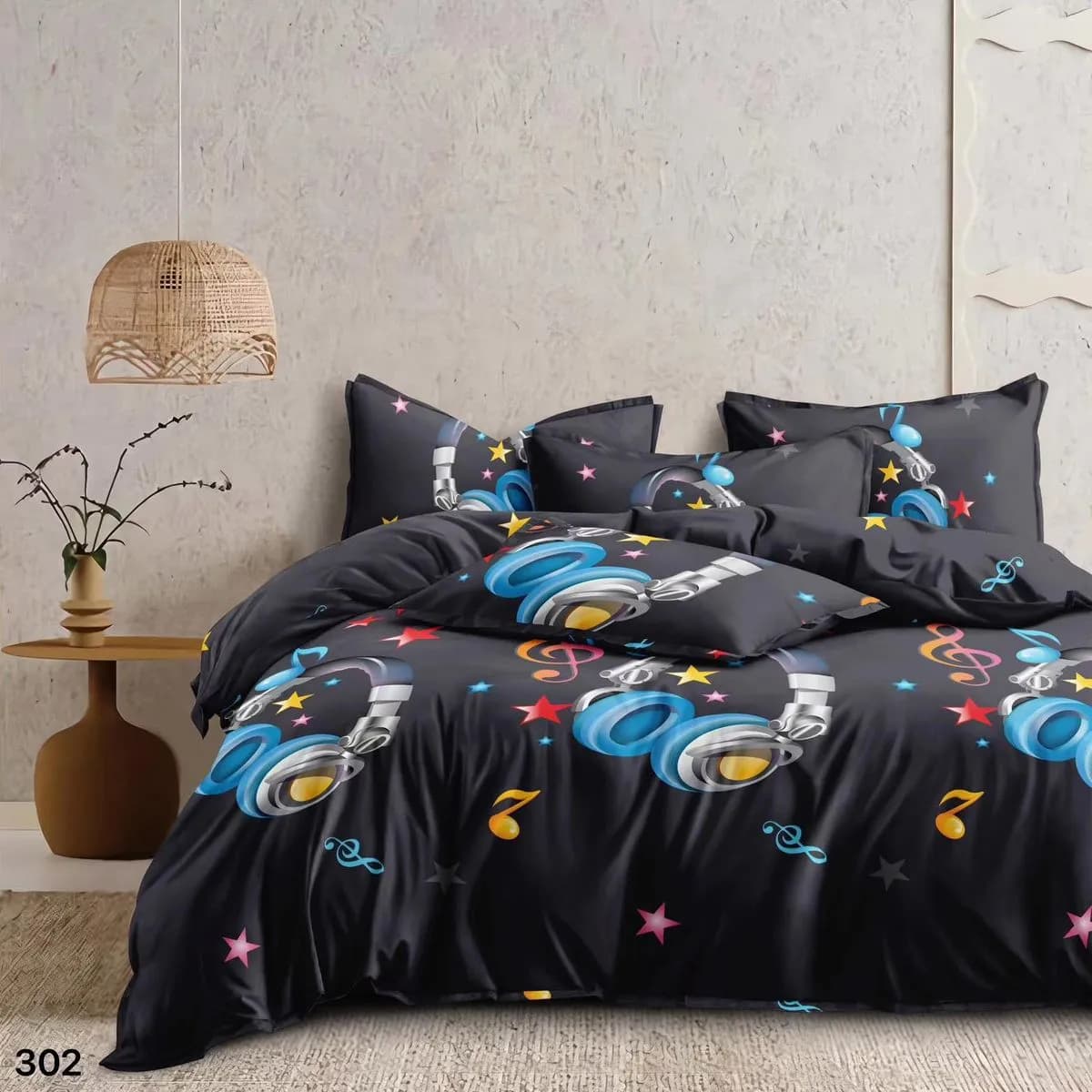 Pościel Bawełna Satyna 160x200cm 4cz Wzór Słuchawki Muzyka