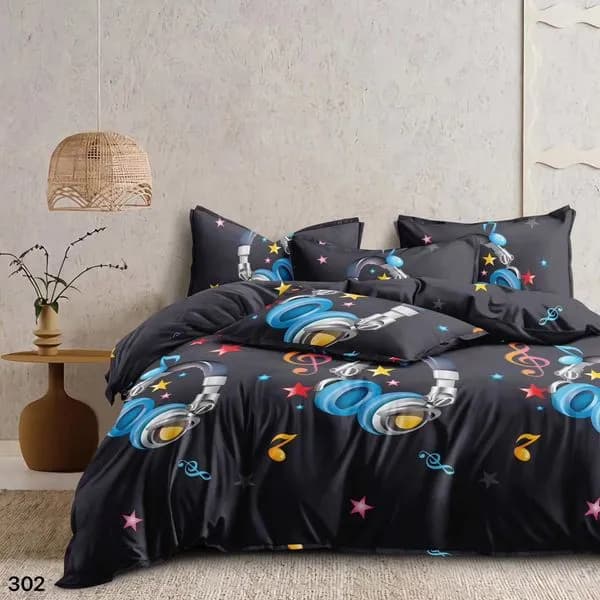 Pościel Bawełna Satyna 160x200cm 4cz Wzór Słuchawki Muzyka