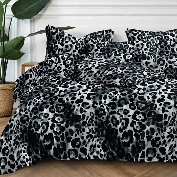 Pościel Bawełna Satyna 160x200cm 4cz Czarno-Biała Panterka