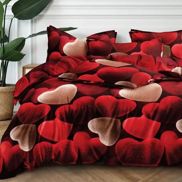 Pościel Bawełna Satyna 160x200cm 4cz Wzór Czerwone Serca 3D