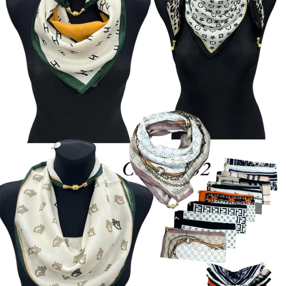 SZALIKI DAMSKIE apaszki z ozdobnym pierścieniem mix wzorów 12 szt.