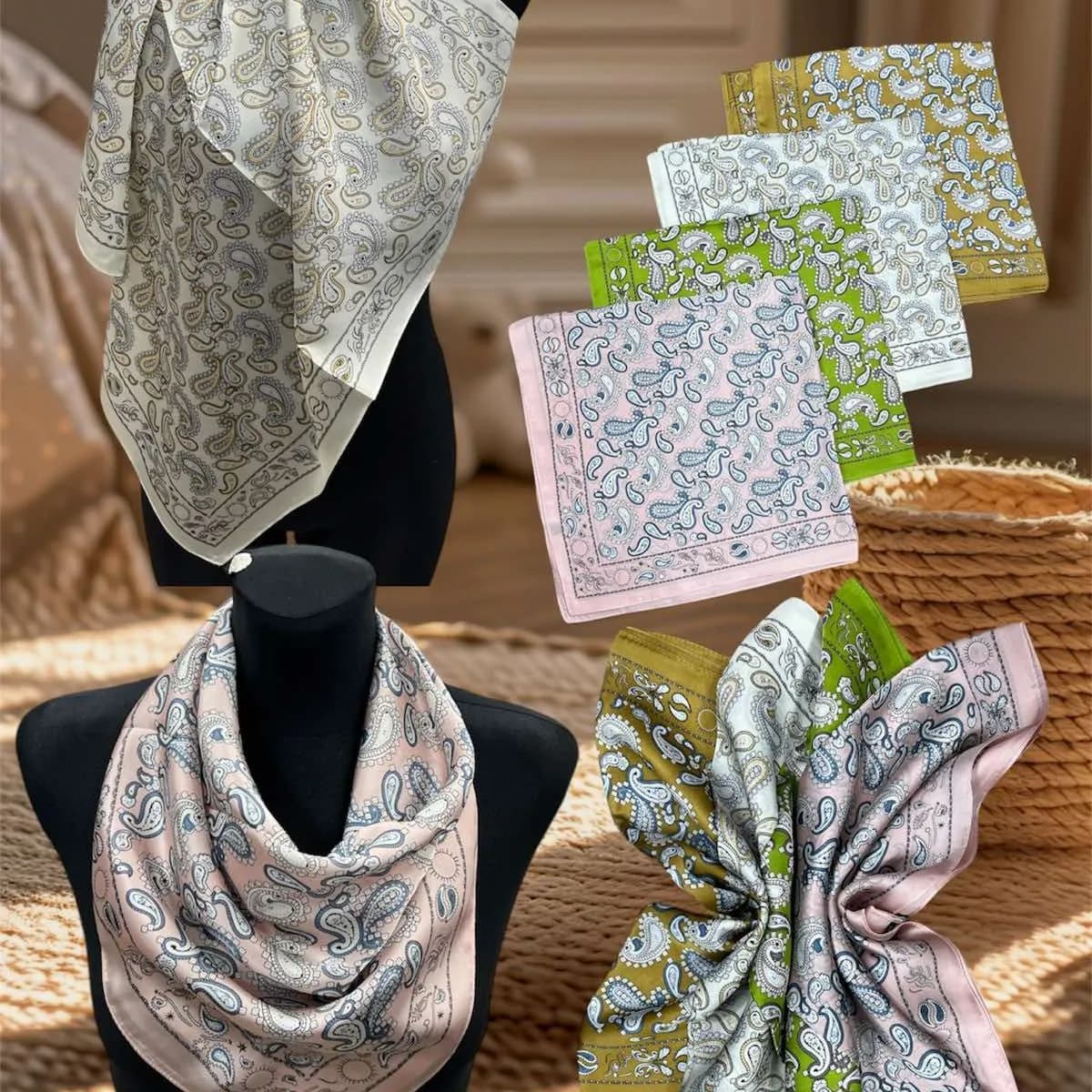 Szaliki damskie - apaszki kwadratowe wzór paisley, mix kolorów