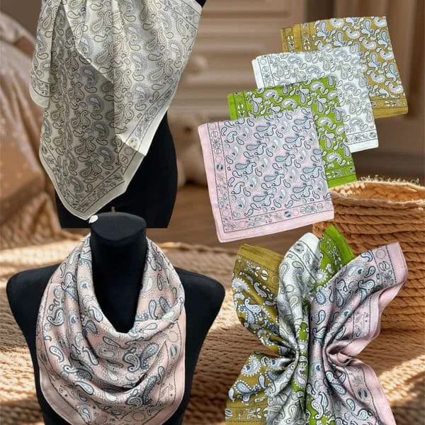 Szaliki damskie - apaszki kwadratowe wzór paisley, mix kolorów