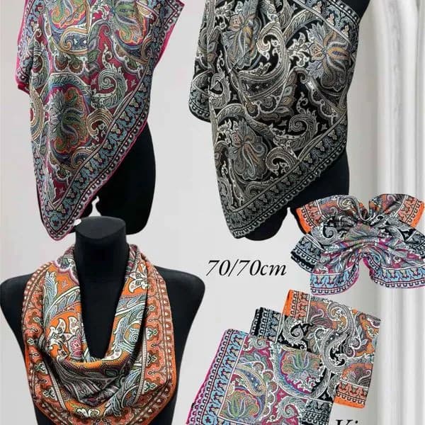 Szaliki damskie 70x70cm wzór paisley viscoza silk