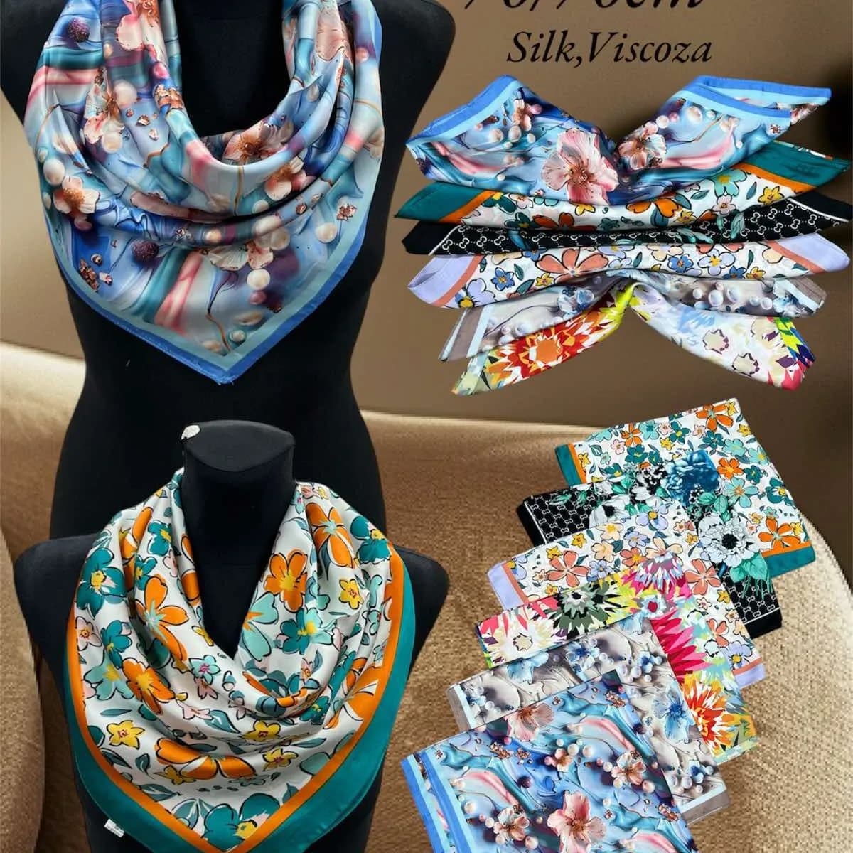 Szaliki damskie apaszki 70/70cm kwiatowe Silk & Viscoza 12szt