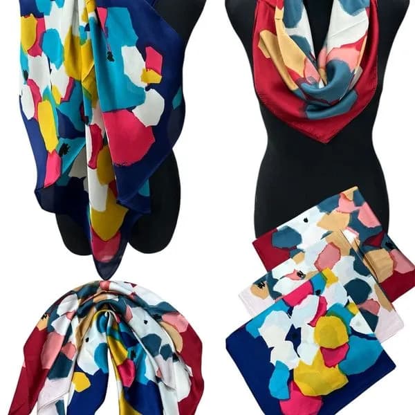 Szaliki damskie apaszki 70x70cm wzór abstrakcyjny satynowe