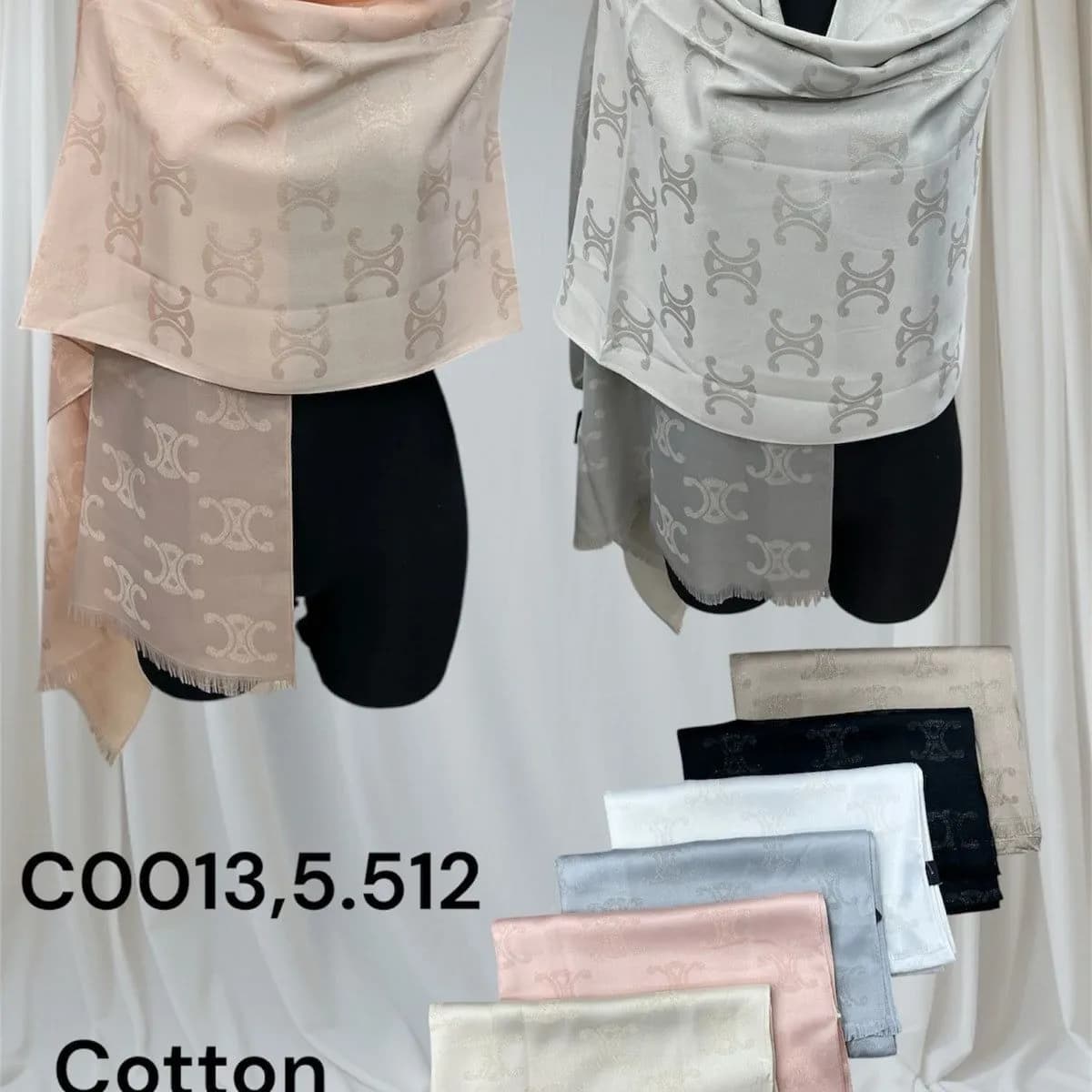 Szaliki damskie bawełna i wiskoza, wzór monogram, mix kolorów