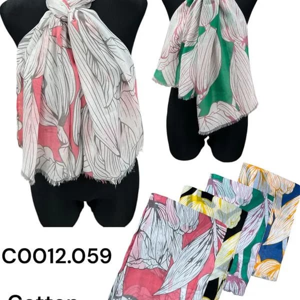 SZALIKI DAMSKIE bawełna i wiskoza, wzór liście, mix kolorów