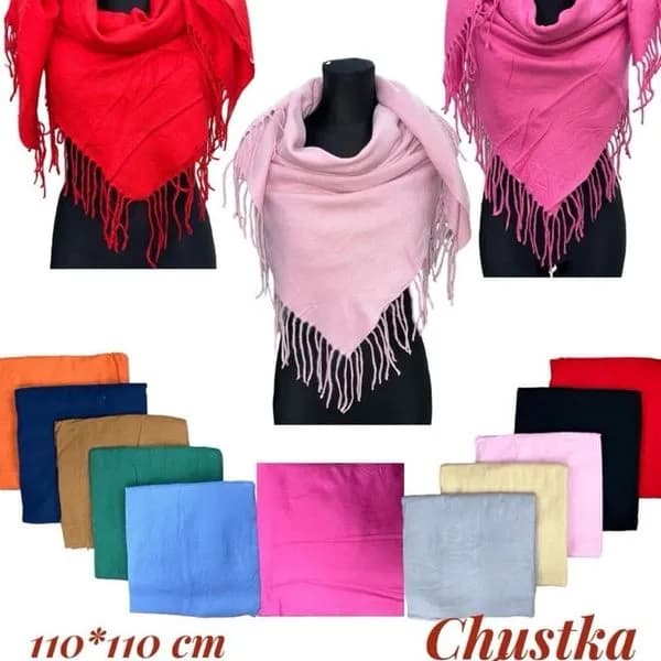 Szaliki damskie chusty z frędzlami 110x110 cm 100% wiskoza