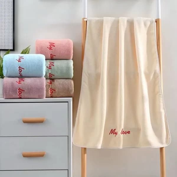 Ręcznik mikrofibra 70/140 cm z haftem My Love mix kolorów