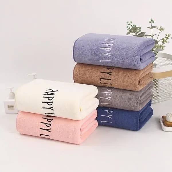 Ręczniki mikrofibra 50x100 cm z haftem HAPPY, mix kolorów