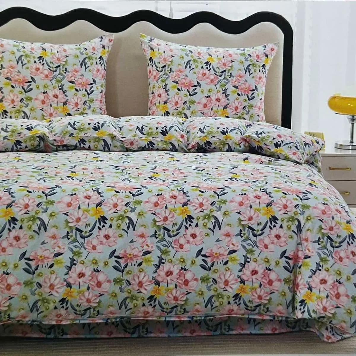 Pościel Bawełniana 3cz 160/200 - Wzór Kwiatowy Różowy