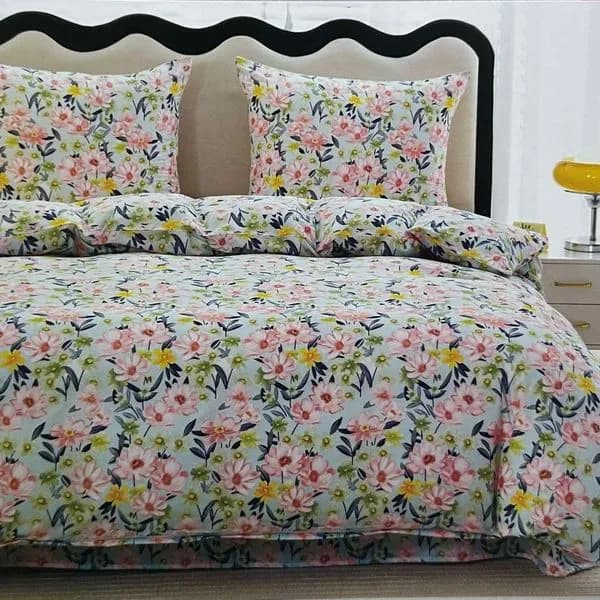 Pościel Bawełniana 3cz 160/200 - Wzór Kwiatowy Różowy