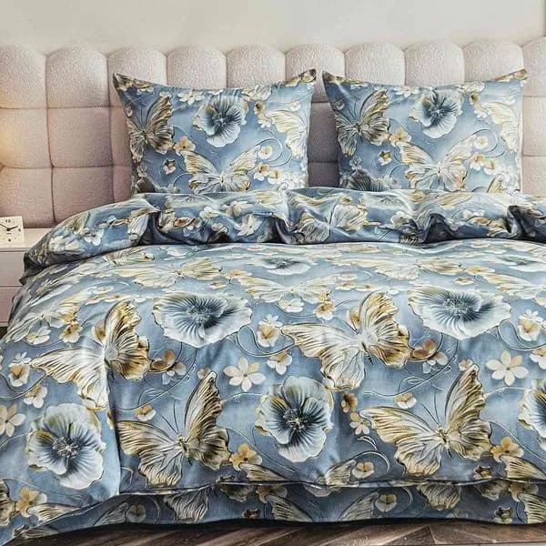 Pościel Bawełniana 3cz 160/200 - Wzór Motyle i Kwiaty