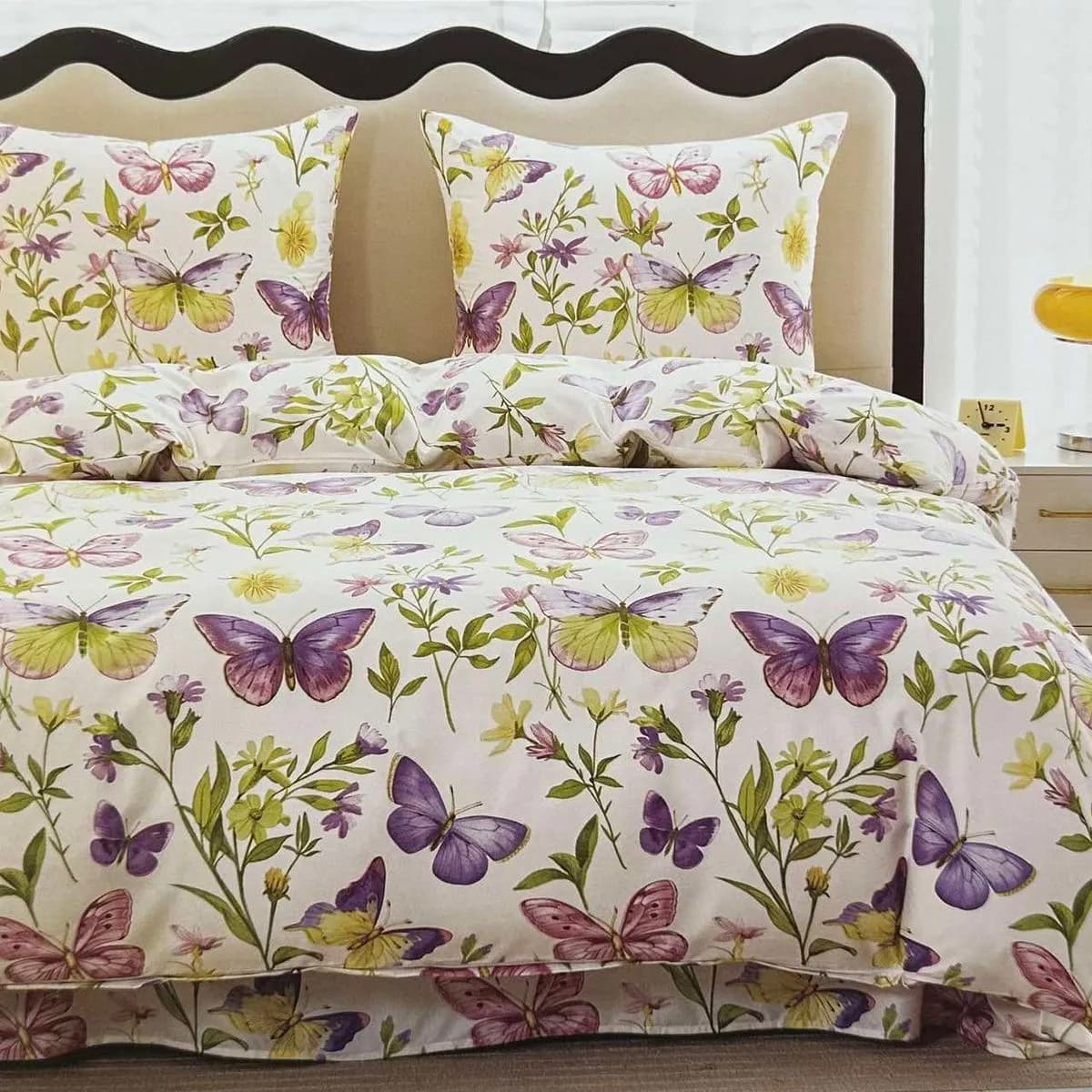 Pościel bawełniana 3cz 160/200 cm, motyle i kwiaty