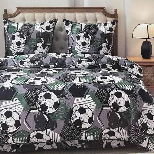 Pościel bawełniana 3cz 160/200 wzór piłka nożna zielono-szara