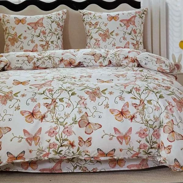 Pościel Bawełniana 3cz 160/200 Wzór w Motyle i Kwiaty