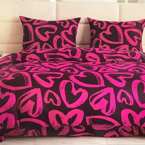 Pościel Bawełniana 3cz 160/200 Wzór Różowe Serca