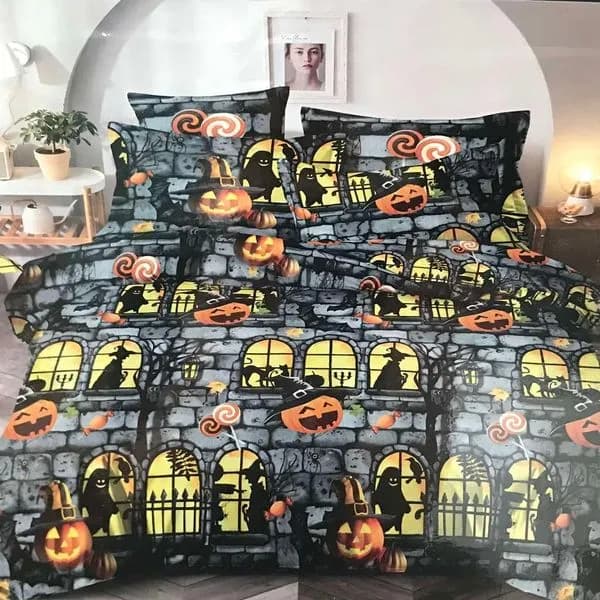 Pościel Bawełna 3cz 160/200 Halloween Dynie i Duchy