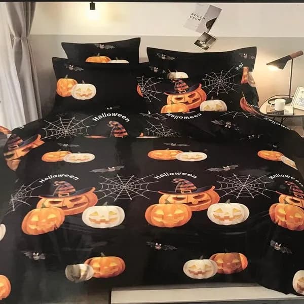 Pościel Bawełniana 3cz 160/200 Halloween Czarna w Dynie