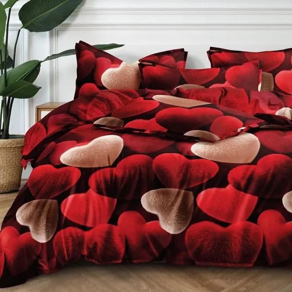 Pościel bawełniana 3cz 160/200 wzór czerwone serca 3D