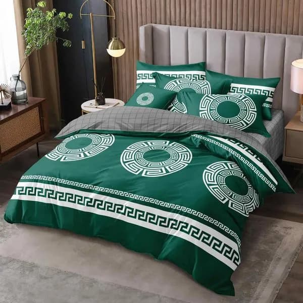 Pościel Bawełna 3cz 160/200 Zielona Wzór Grecki