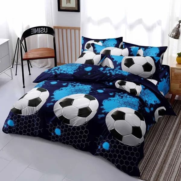 Pościel Bawełna 3cz 160/200 Wzór Piłka Nożna Granatowa