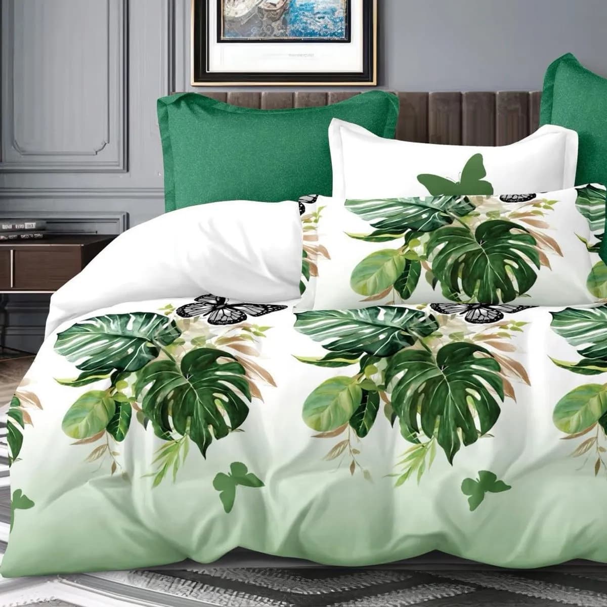 Pościel Bawełniana 3cz 160/200 Wzór Monstera i Motyle