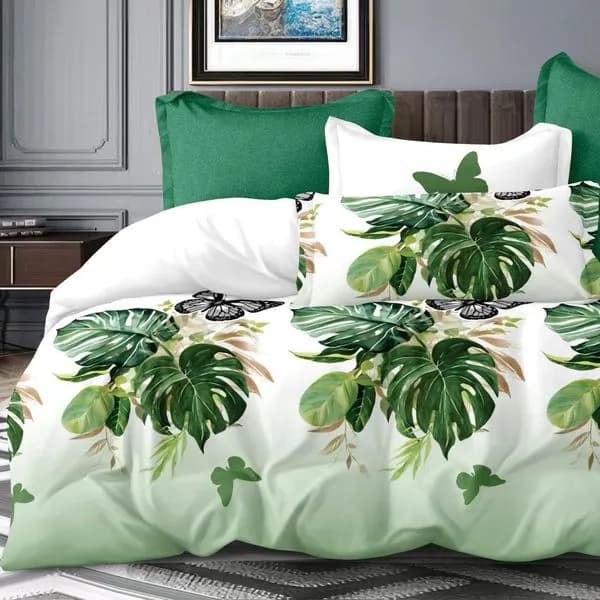 Pościel Bawełniana 3cz 160/200 Wzór Monstera i Motyle