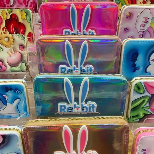 Portfel Rabbit dziecięcy holograficzny z uszami 3D, mix kolorów