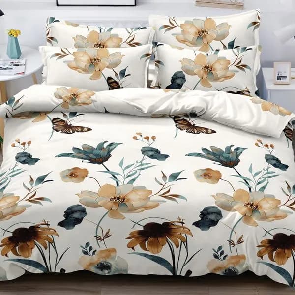 Pościel Bawełna Satyna 180x200cm 4cz Wzór Kwiaty i Motyle