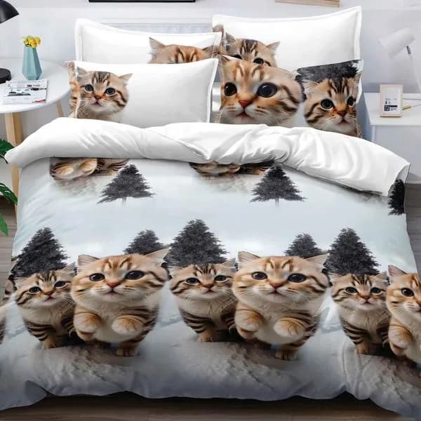 Pościel Bawełna Satyna 200x220cm 4cz Wzór Kotki w Śniegu