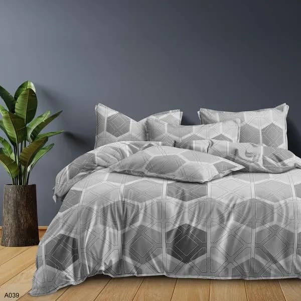 Pościel Bawełna Satyna 200x220cm 4cz Szary Wzór Geometryczny