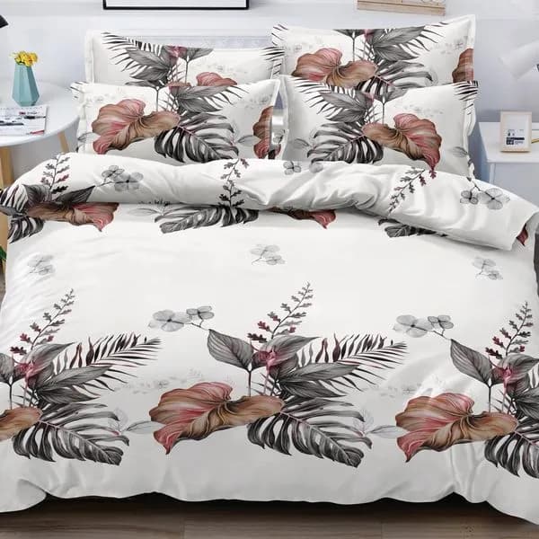 Pościel Bawełna Satyna 200x220cm 4cz Wzór Liście Tropikalne A081