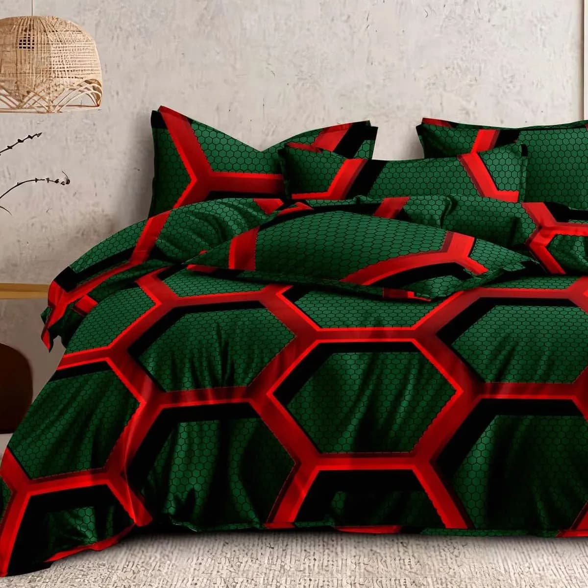 Pościel Bawełna Satyna 200x220cm 4cz Wzór Plastry Miodu Zielona