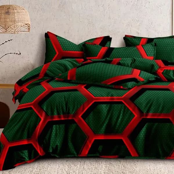 Pościel Bawełna Satyna 200x220cm 4cz Wzór Plastry Miodu Zielona