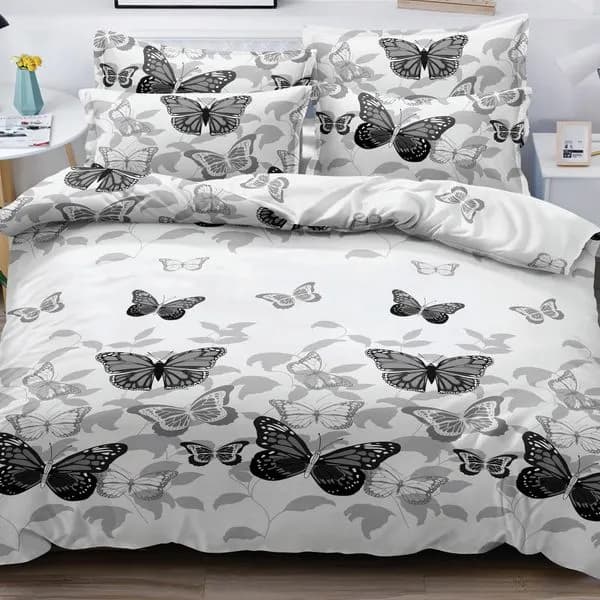 Pościel Bawełna Satyna 200x220cm 4CZ Biała we Wzór Motyle