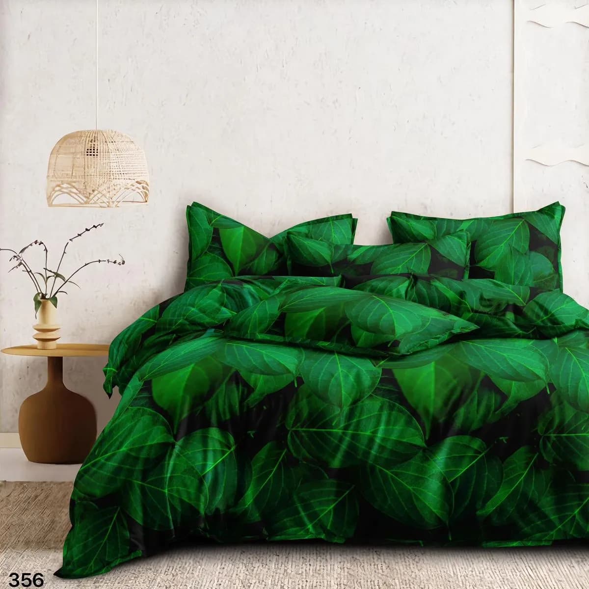 Pościel Bawełna Satyna 200x220cm 4cz Zielone Liście