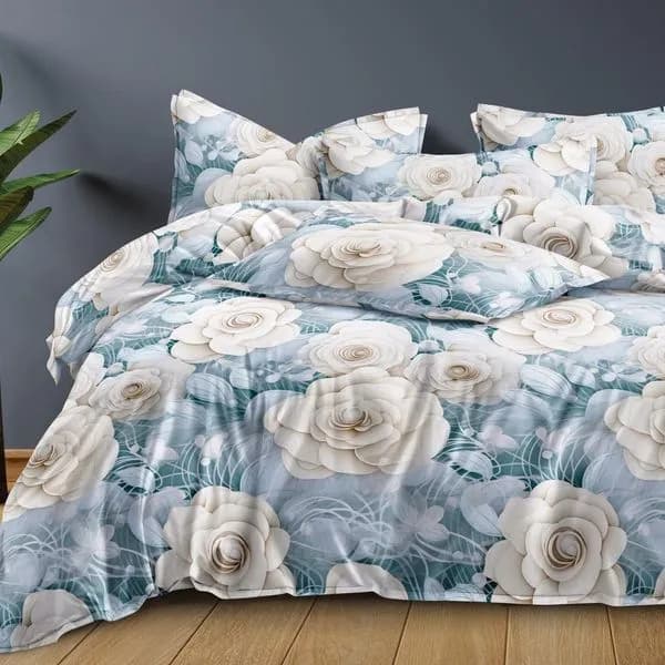 Pościel Bawełna Satyna 200x220cm 4cz Wzór Białe Róże A012