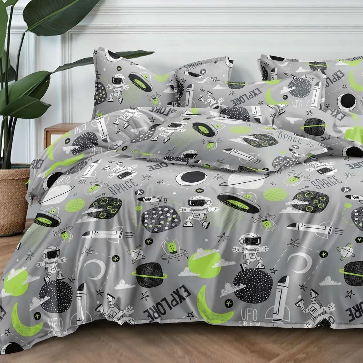 Pościel Bawełna Satyna 160x200cm 4cz Wzór Kosmos Astronauta