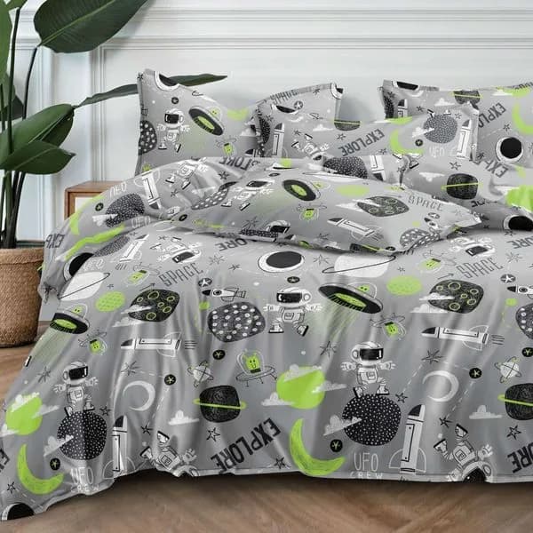Pościel Bawełna Satyna 160x200cm 4cz Wzór Kosmos Astronauta