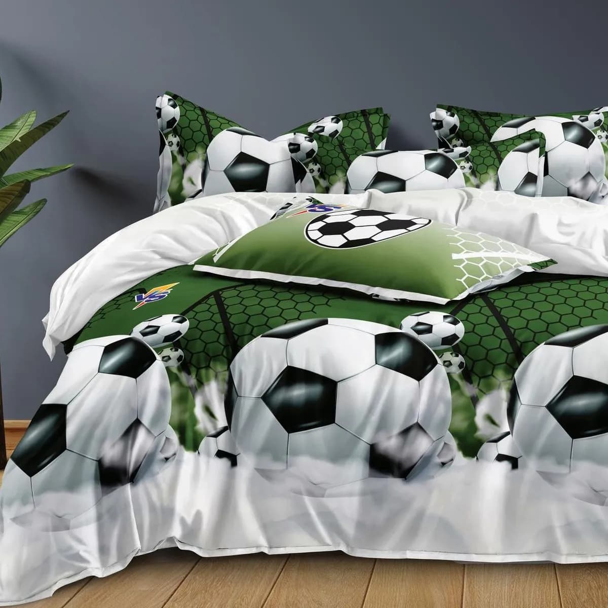 Pościel bawełna satyna 160x200cm 4cz wzór piłka nożna zielona