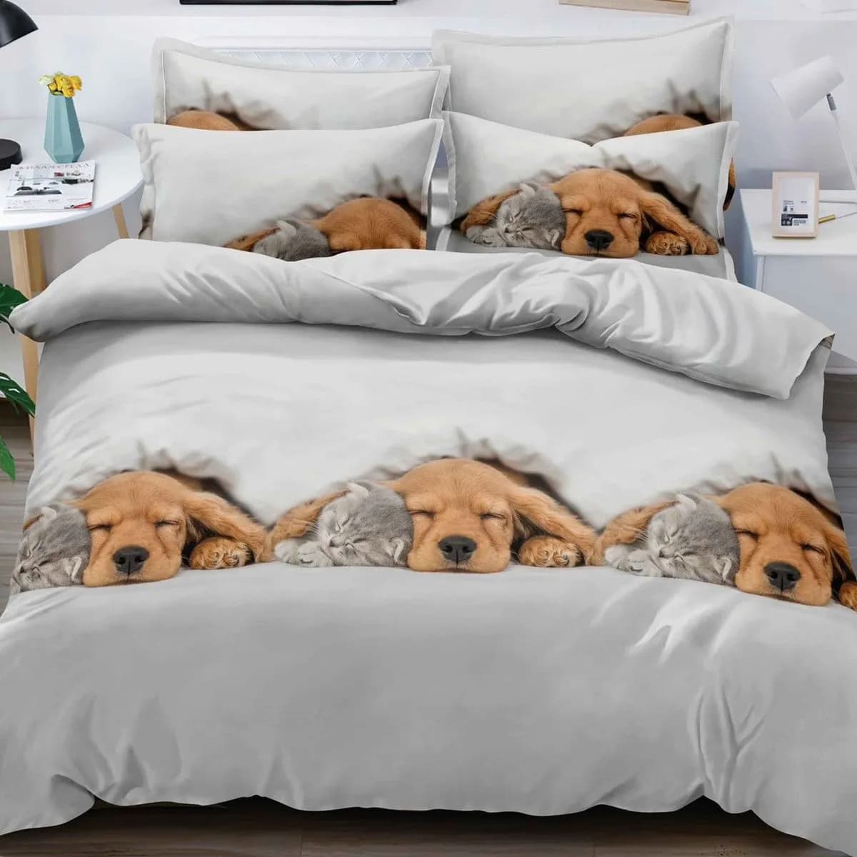 Pościel bawełna satyna 160x200cm 4cz wzór pieski i kotki