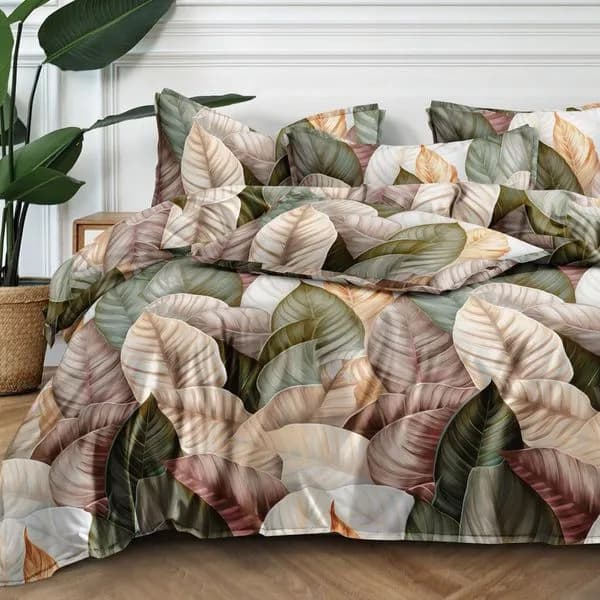 Pościel Bawełna Satyna 160x200cm 4cz Wzór Liście Botaniczne