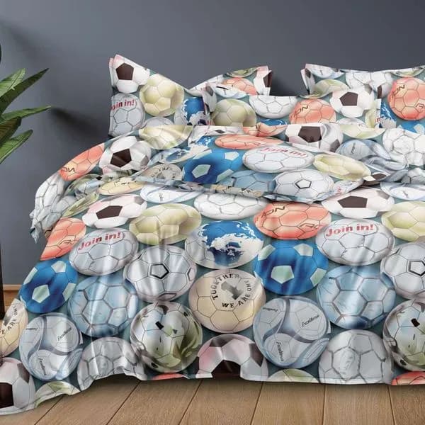 Pościel Bawełna Satyna 160x200cm 4cz Wzór Piłki Nożne