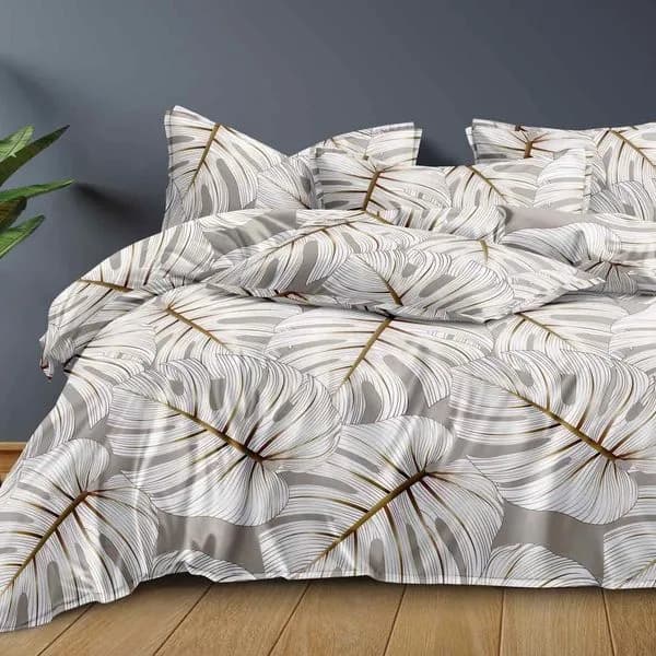 Pościel bawełna satyna 160x200cm 4cz, wzór liście monstera